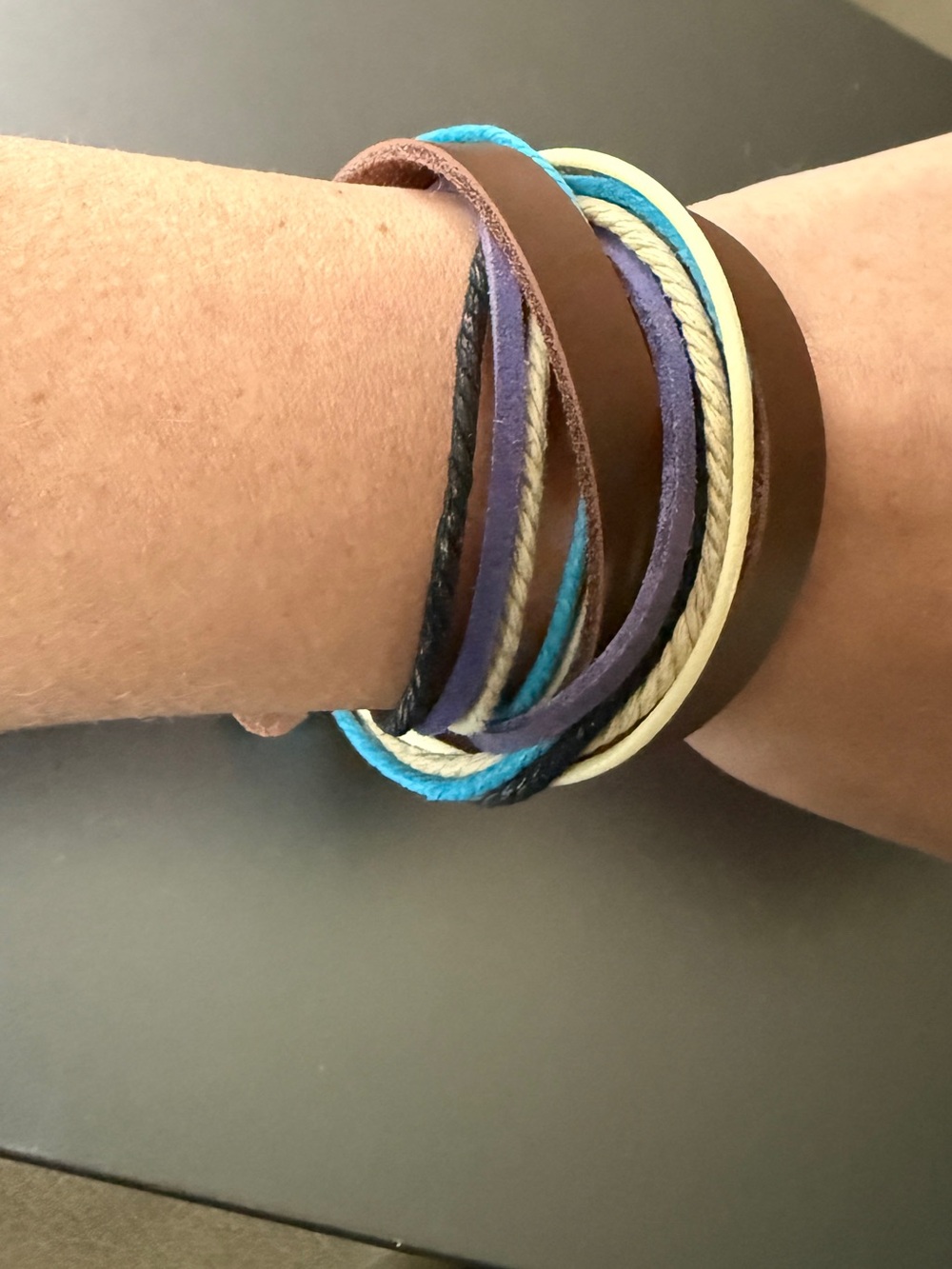 Boho Multi Strand Faux Leather Cords Wrap Bracelets Set of 2